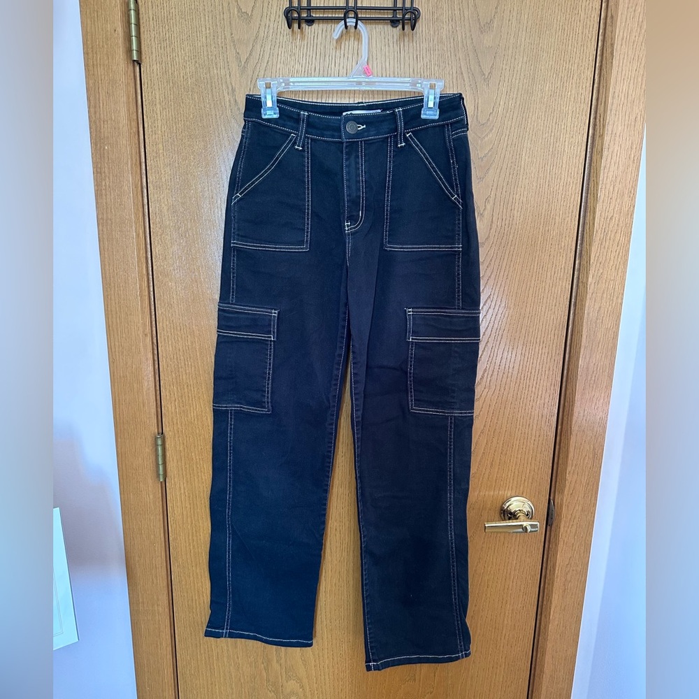 SO Black Cargo Pants with White Stitching